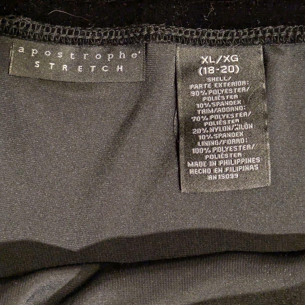 Women's Apostrophe Stretch Black Velvetine Skirt Sheer Floral at Hem| Size 18-20 - Picture 6 of 8